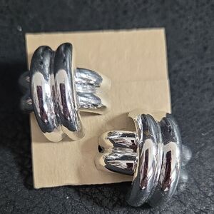 Chunky Silver Double-Ring Earrings